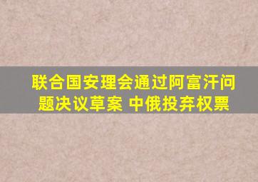 联合国安理会通过阿富汗问题决议草案 中俄投弃权票